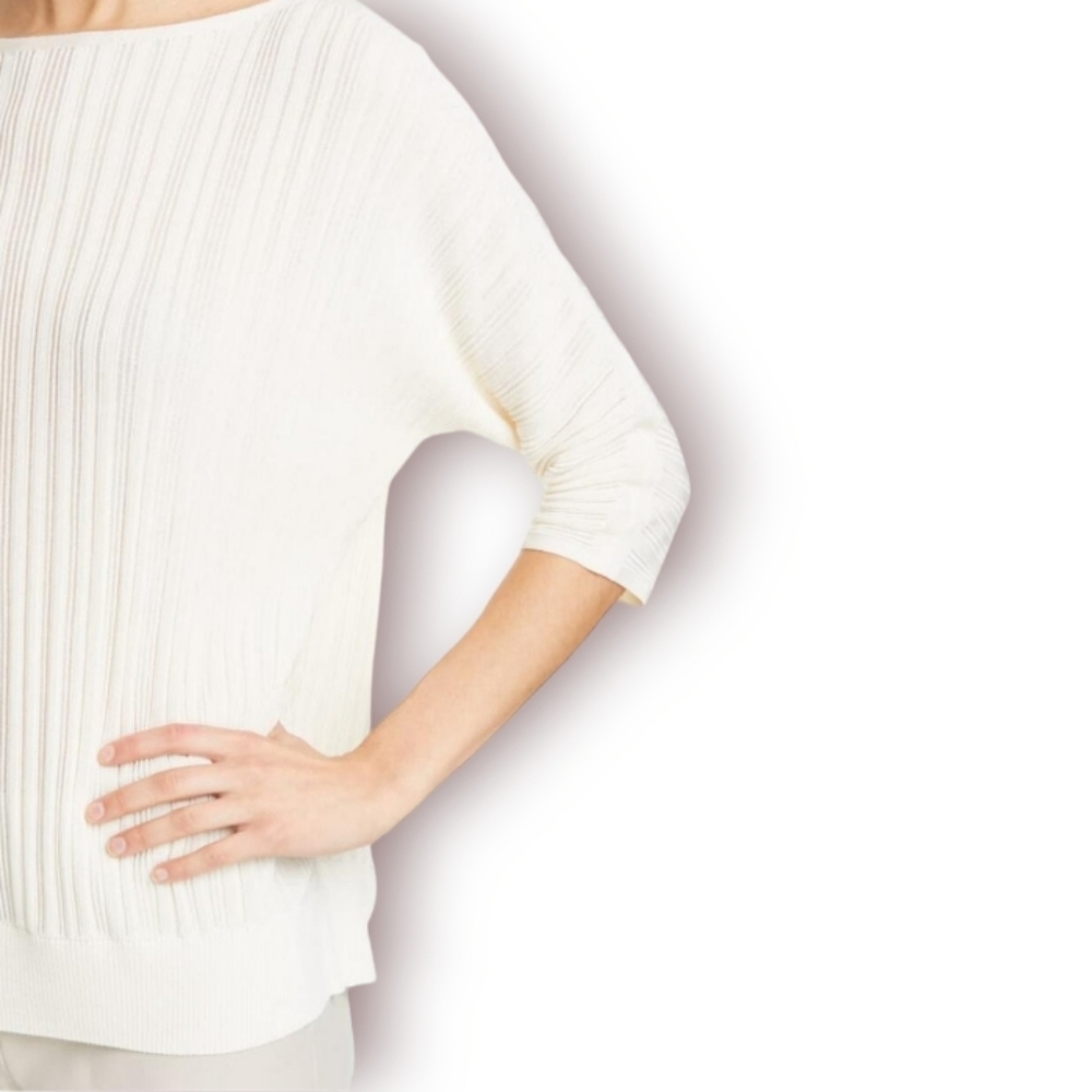 Lafayette 148 Dolman Ribbed Semi Sheer Cream Plisse Sweater Size S - Picture 12 of 12